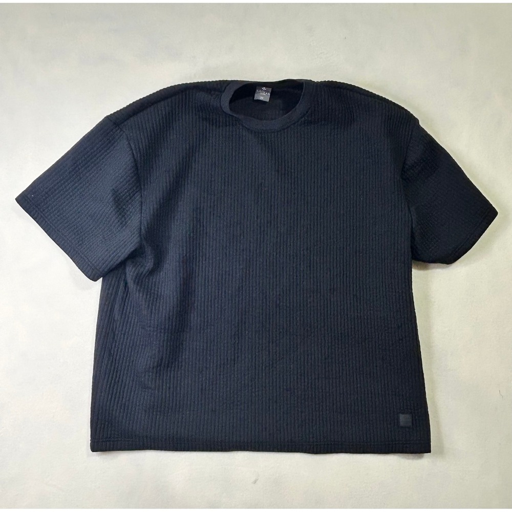 Saints Studio Mens Black Quilted Ribbed Short Sleeve T-Shirt Size 3X Casual Tee